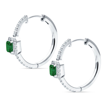Emerald Cut Halo Hoop Earring Green Emerald CZ 925 Sterling Silver Wholesale
